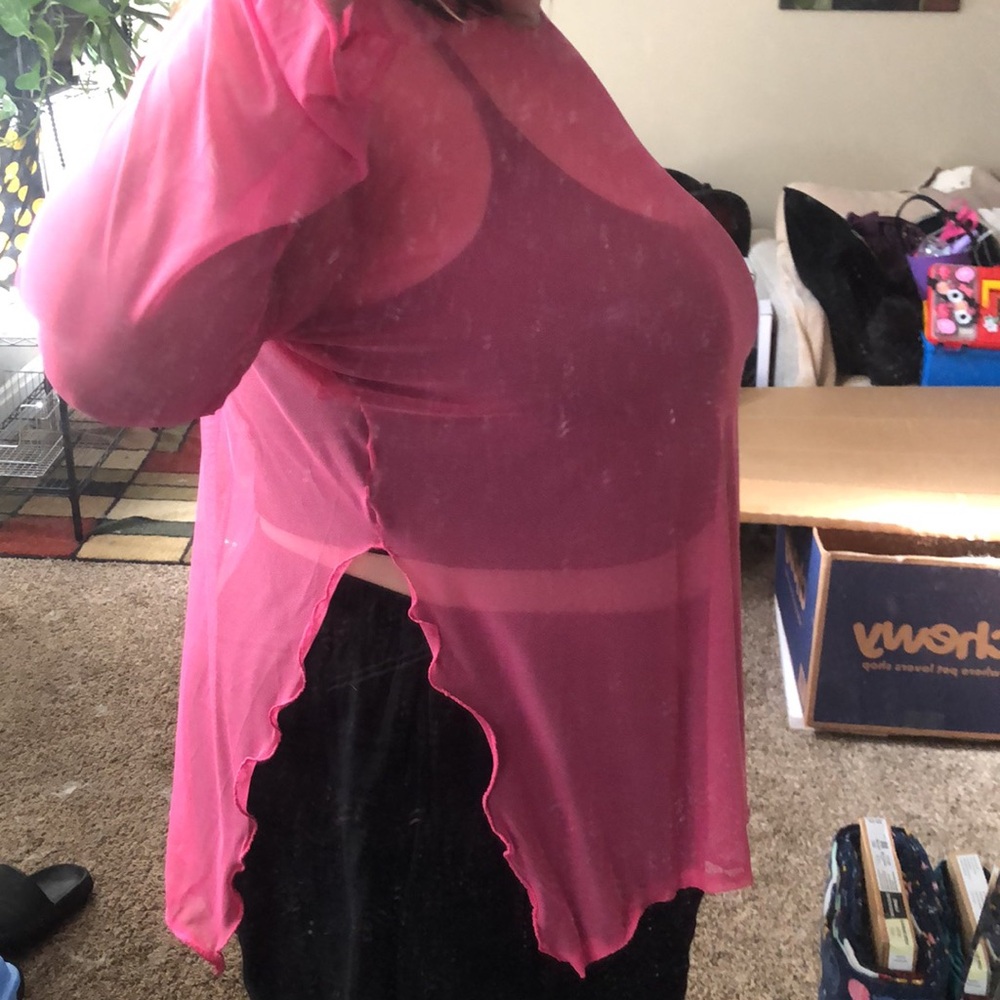 NWT Bright Pink Mesh Top for raves, layering, or festivals MWLBM Original Design - Picture 6 of 6